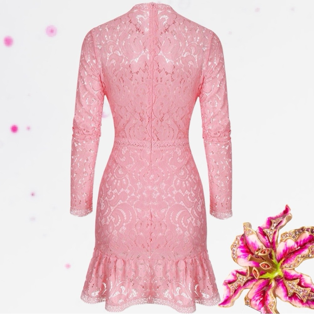 Lace Embroidered Keyhole Cocktail Ruffle Mini Dress - Picture 3 of 3